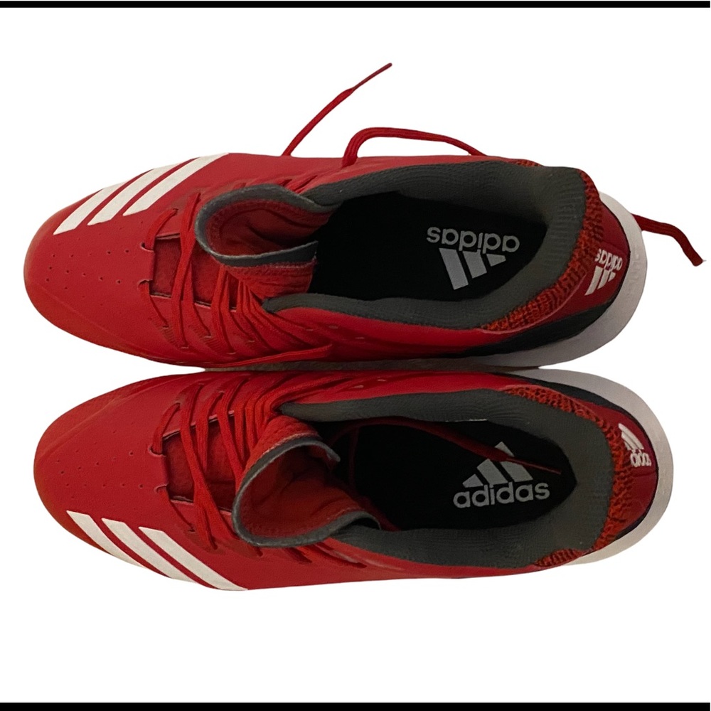 Addias Baseball Metal Cleats Mens Shoes Red and White with Black Trim US 12 1/2 - Picture 9 of 12